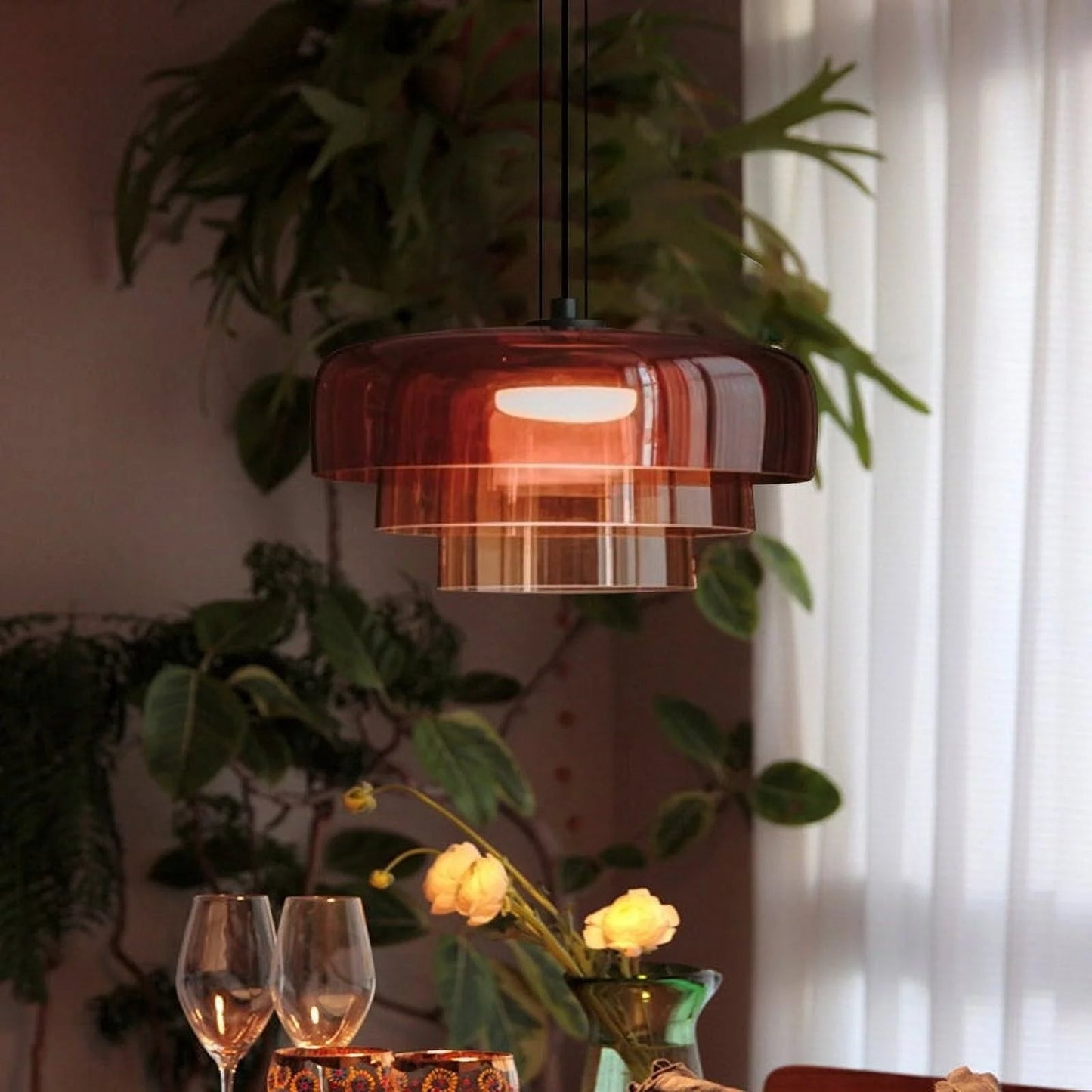 Metalen glazen hanglamp – Handgemaakte staskaarslamp voor thuis