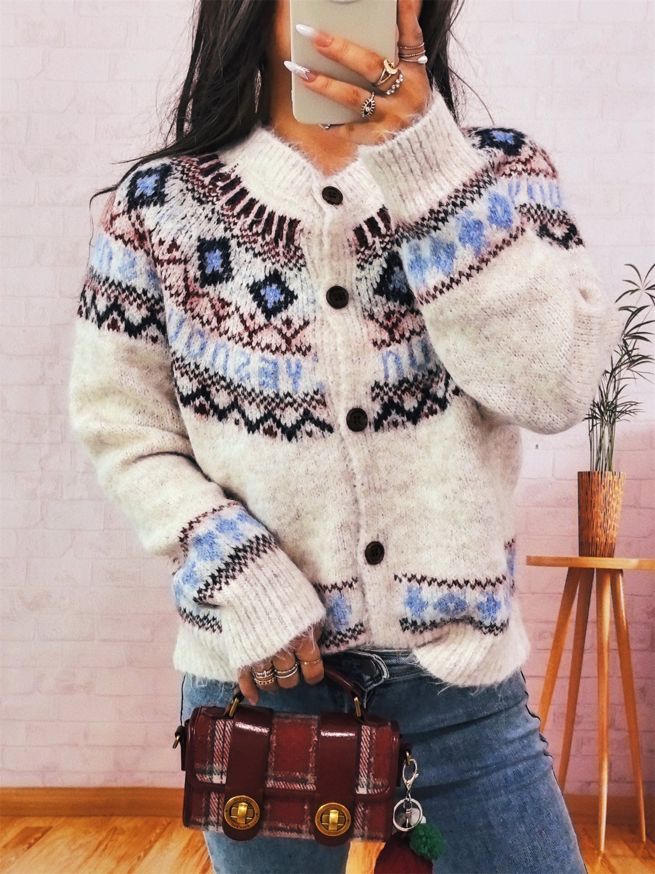 CozyWeave Damvest – Zachte Wol Nordeuropees Patroon met Houten Knopen