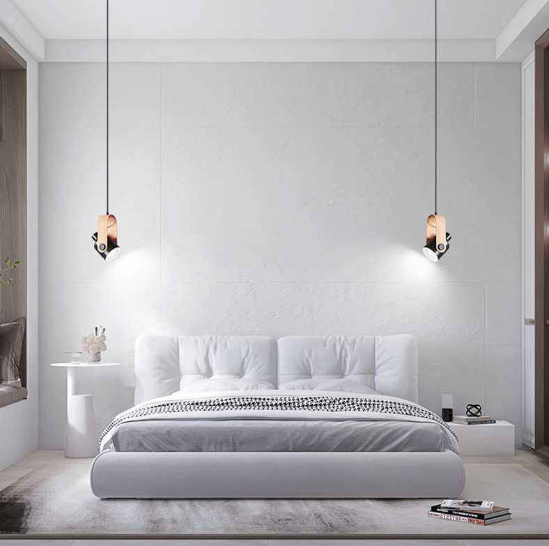 Nordisk hängande spotlight – elegant pendellampa i trä och metall
