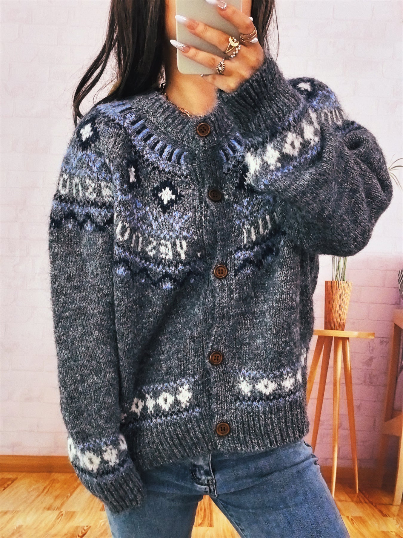 CozyWeave Damvest – Zachte Wol Nordeuropees Patroon met Houten Knopen