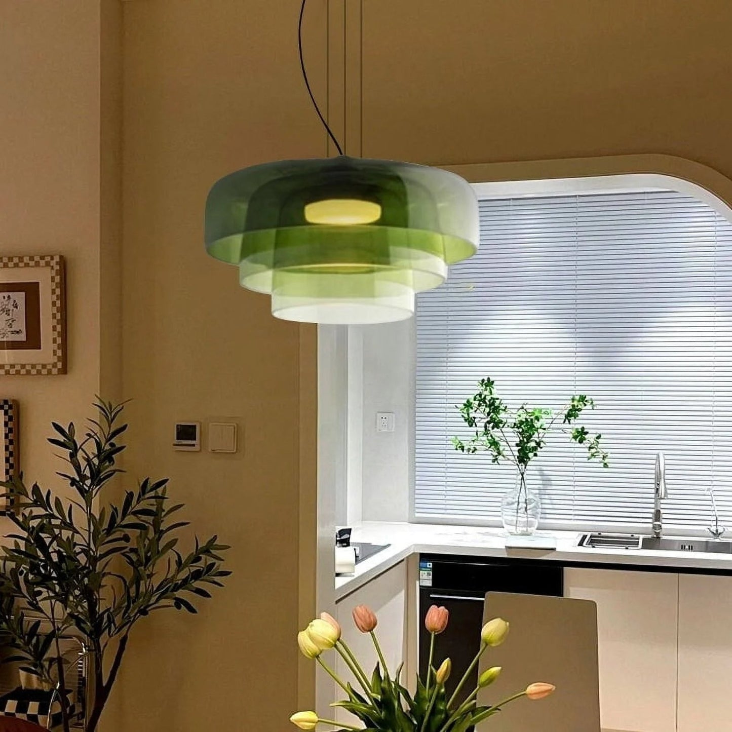 Metalen glazen hanglamp – Handgemaakte staskaarslamp voor thuis